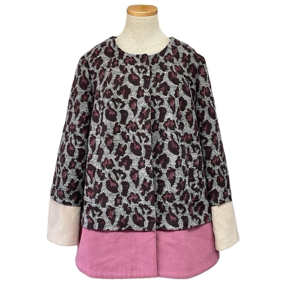 LOGO by Lori Goldstein Jacket Women's 16 Plus Grey Pink Cheetah Print